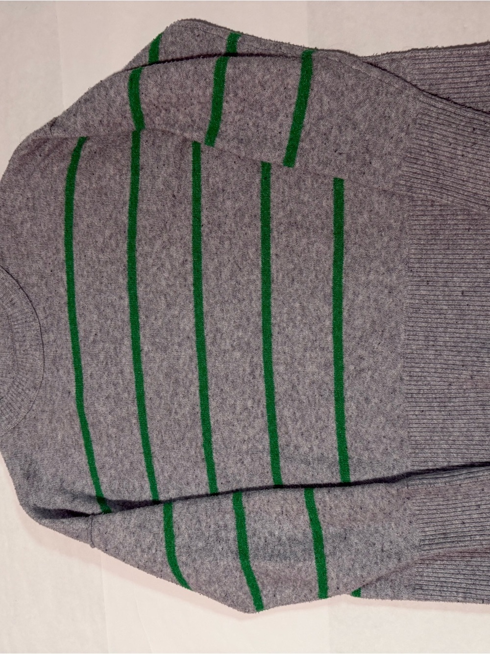 aerie Gray Crewneck Sweater with Green Stripes